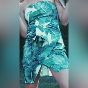 Strapless Green Floral Dress